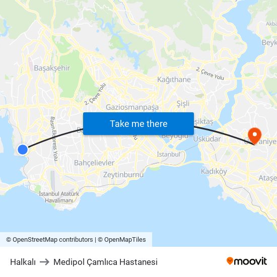 Halkalı to Medipol Çamlıca Hastanesi map