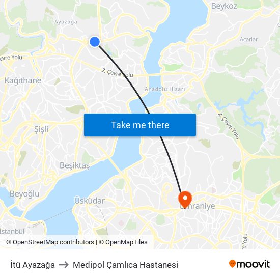 İtü Ayazağa to Medipol Çamlıca Hastanesi map