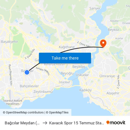 Bağcılar Meydan (M1b) to Kavacık Spor 15 Temmuz Stadyumu map