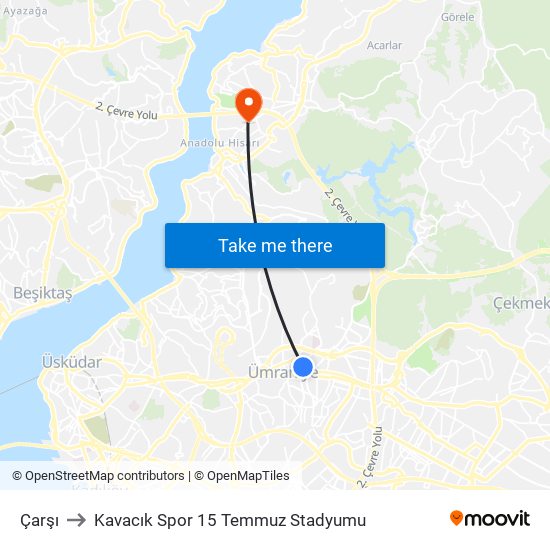 Çarşı to Kavacık Spor 15 Temmuz Stadyumu map