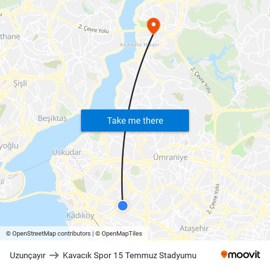 Uzunçayır to Kavacık Spor 15 Temmuz Stadyumu map