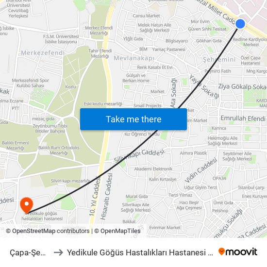 Çapa-Şehremini to Yedikule Göğüs Hastalıkları Hastanesi Radyoterapi Ünitesi map