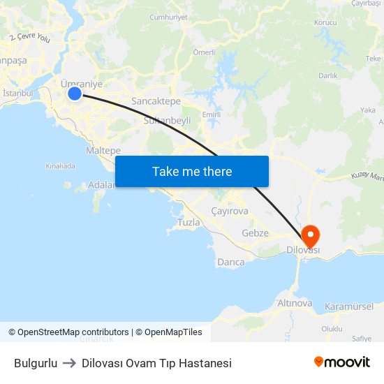 Bulgurlu to Dilovası Ovam Tıp Hastanesi map