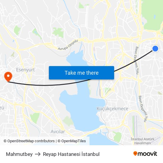 Mahmutbey to Reyap Hastanesi İstanbul map