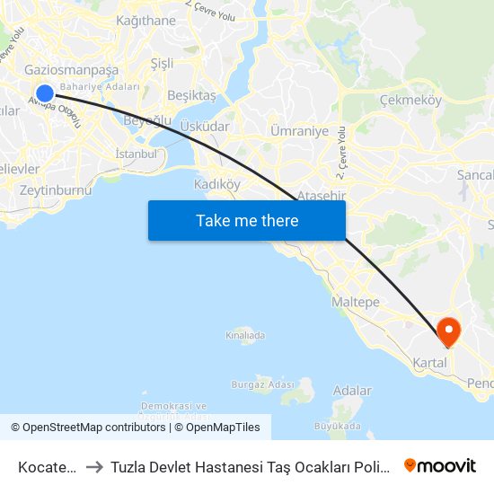 Kocatepe to Tuzla Devlet Hastanesi Taş Ocakları Polikliniği map