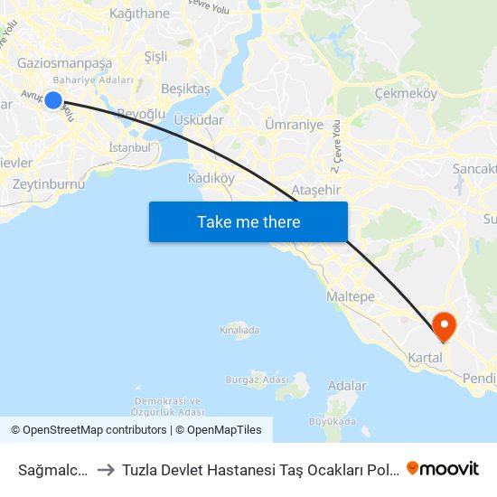 Sağmalcılar to Tuzla Devlet Hastanesi Taş Ocakları Polikliniği map