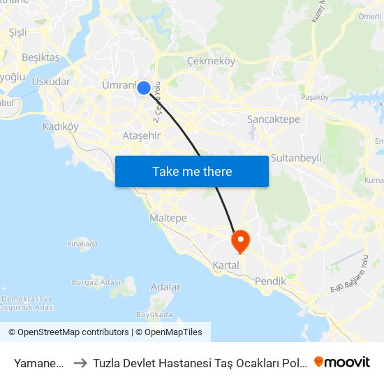 Yamanevler to Tuzla Devlet Hastanesi Taş Ocakları Polikliniği map