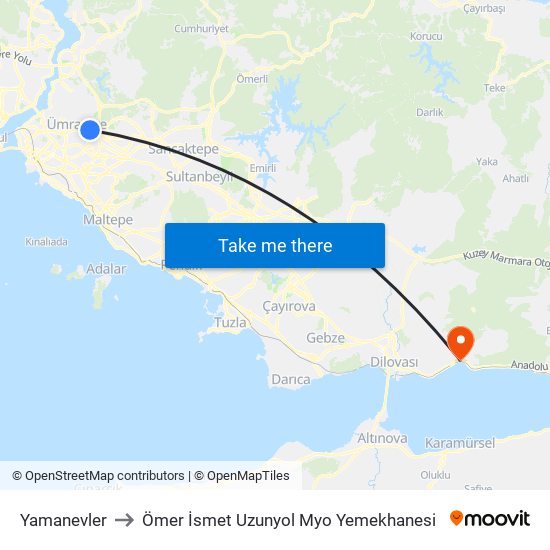 Yamanevler to Ömer İsmet Uzunyol Myo Yemekhanesi map