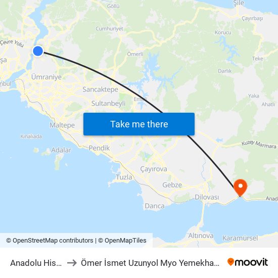 Anadolu Hisarı to Ömer İsmet Uzunyol Myo Yemekhanesi map