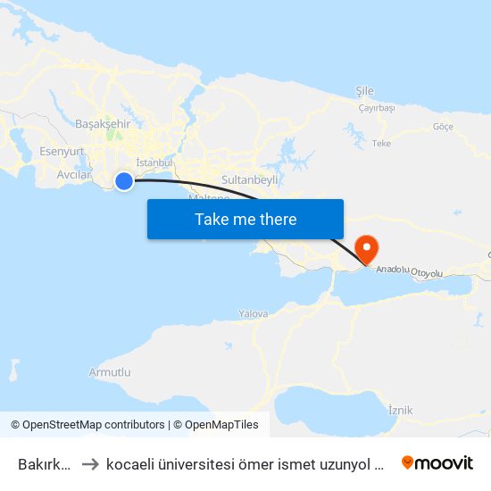 Bakırköy to kocaeli üniversitesi ömer ismet uzunyol myo map