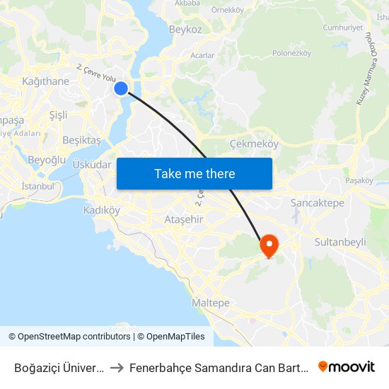 Boğaziçi Üniversitesi to Fenerbahçe Samandıra Can Bartu Tesisleri map