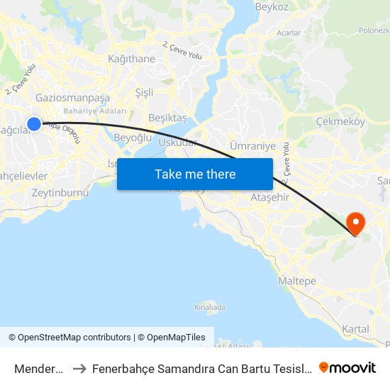 Menderes to Fenerbahçe Samandıra Can Bartu Tesisleri map