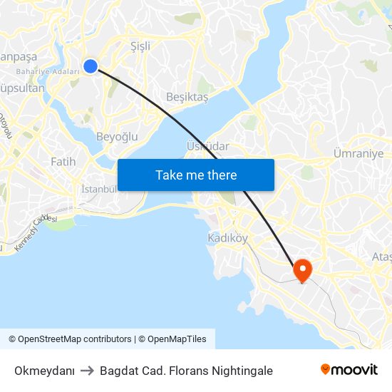 Okmeydanı to Bagdat Cad. Florans Nightingale map