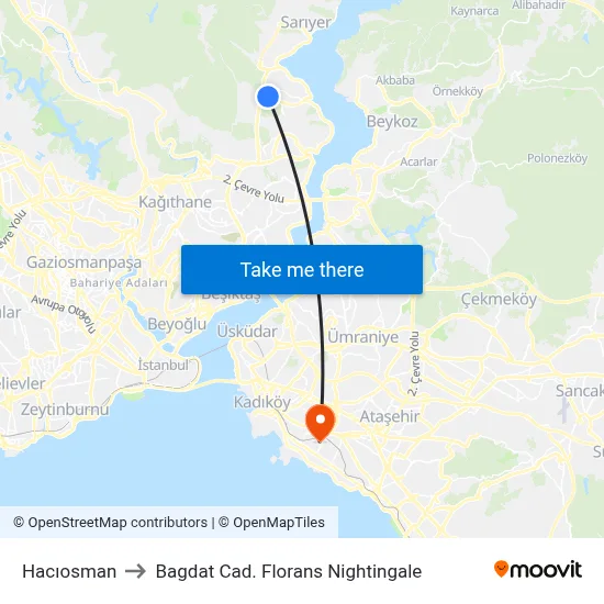 Hacıosman to Bagdat Cad. Florans Nightingale map
