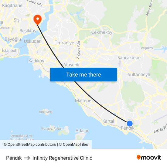 Pendik to Infinity Regenerative Clinic map