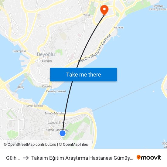 Gülhane to Taksim Eğitim Araştırma Hastanesi Gümüşsuyu Kampüsü map