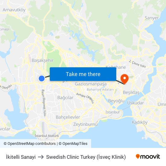 İkitelli Sanayi to Swedish Clinic Turkey (İsveç Klinik) map