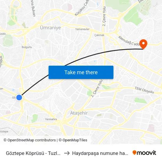 Göztepe Köprüsü - Tuzla Yönü to Haydarpaşa numune hastanesi map