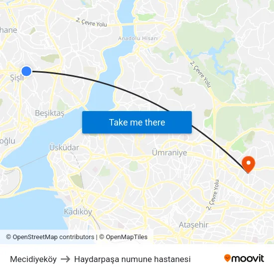 Mecidiyeköy to Haydarpaşa numune hastanesi map