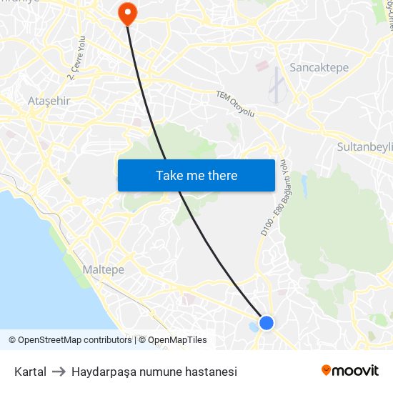 Kartal to Haydarpaşa numune hastanesi map