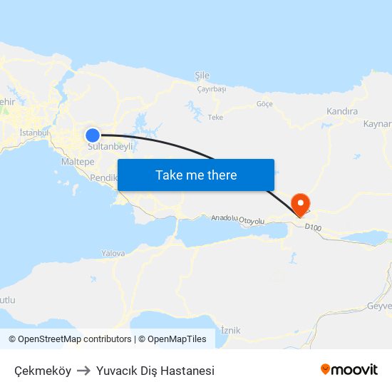 Çekmeköy to Yuvacık Diş Hastanesi map