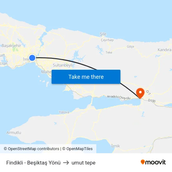 Fındıklı - Beşiktaş Yönü to umut tepe map