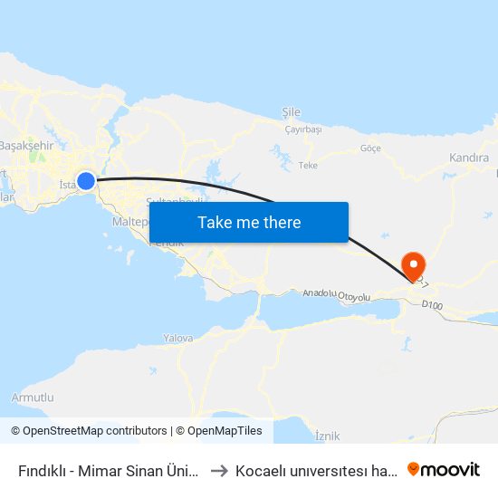 Fındıklı - Mimar Sinan Üniversitesi to Kocaelı unıversıtesı hastanesı map