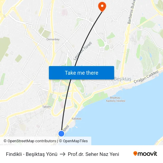 Fındıklı - Beşiktaş Yönü to Prof.dr. Seher Naz Yeni map