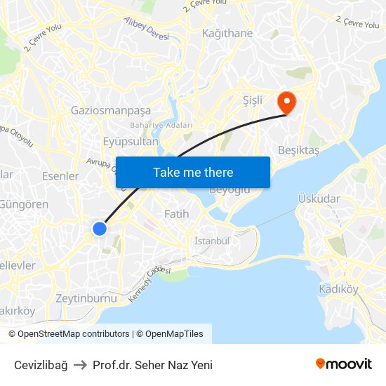 Cevizlibağ to Prof.dr. Seher Naz Yeni map