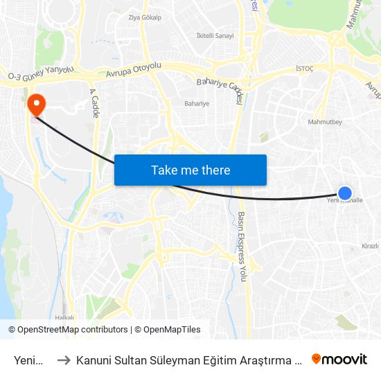 Yenimahalle to Kanuni  Sultan Süleyman Eğitim Araştırma Hastanesi Kemoterapi Ünitesi map