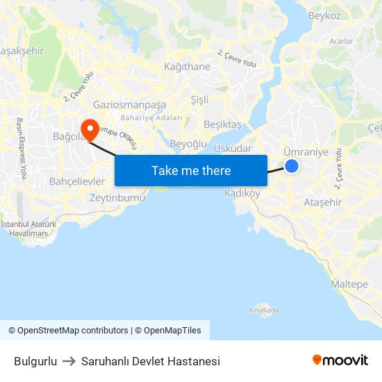 Bulgurlu to Saruhanlı Devlet Hastanesi map