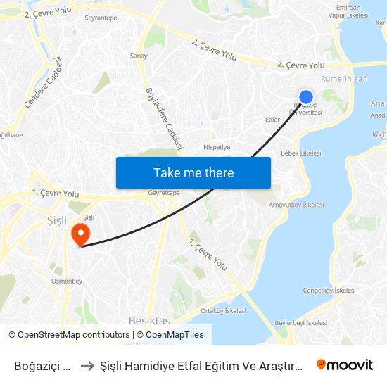 Boğaziçi Üniversitesi to Şişli Hamidiye Etfal Eğitim Ve Araştırma Hastanesi Erişkin Yoğun Bakim map