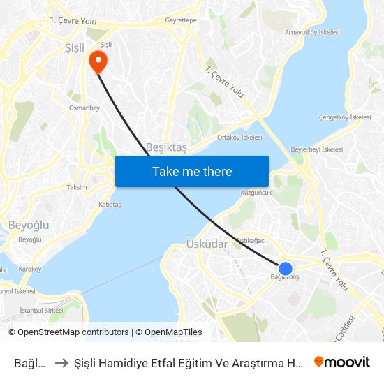 Bağlarbaşı to Şişli Hamidiye Etfal Eğitim Ve Araştırma Hastanesi Erişkin Yoğun Bakim map