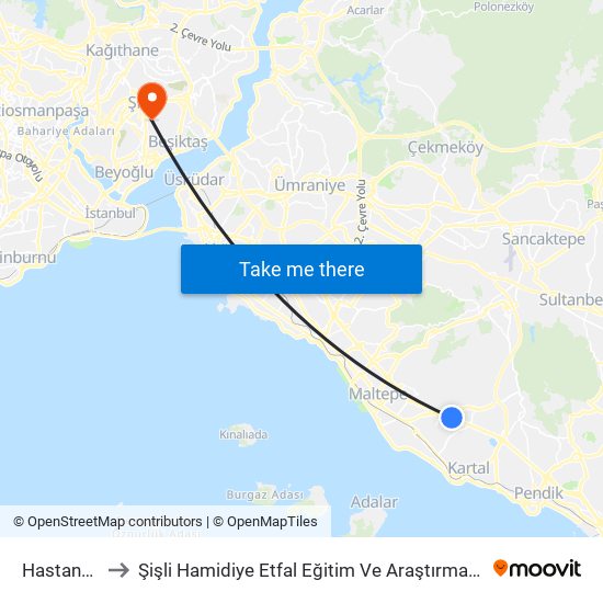 Hastane - Adliye to Şişli Hamidiye Etfal Eğitim Ve Araştırma Hastanesi Erişkin Yoğun Bakim map