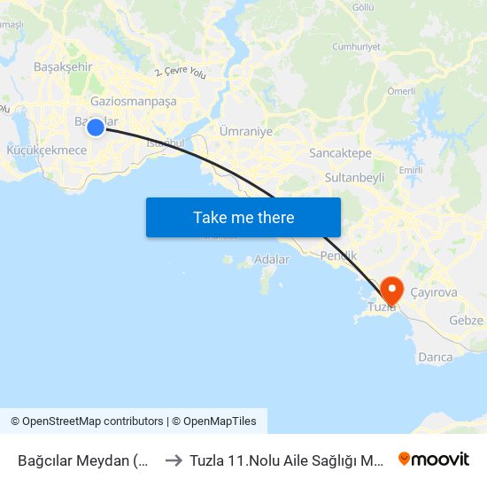 Bağcılar Meydan (M1b) to Tuzla 11.Nolu Aile Sağlığı Merkezi map