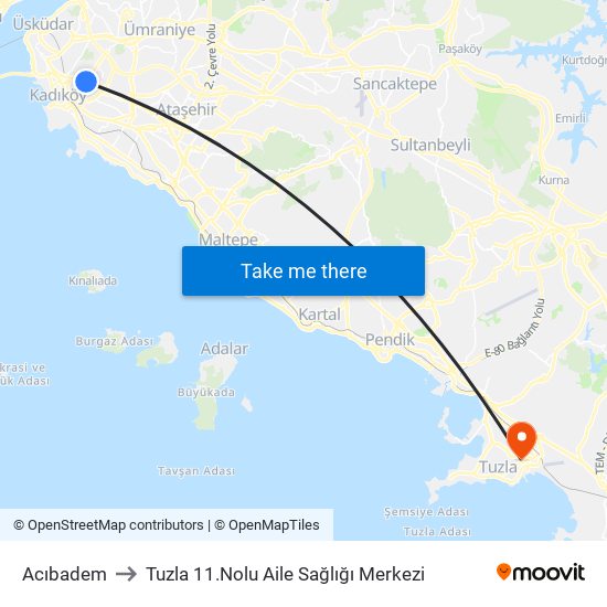 Acıbadem to Tuzla 11.Nolu Aile Sağlığı Merkezi map