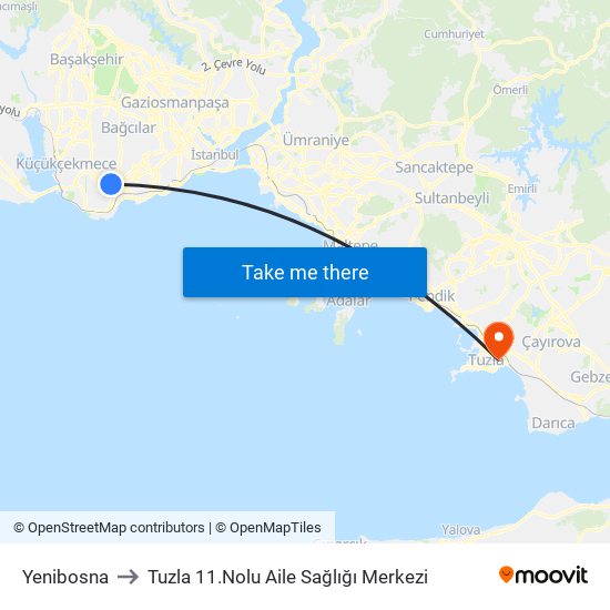 Yenibosna to Tuzla 11.Nolu Aile Sağlığı Merkezi map