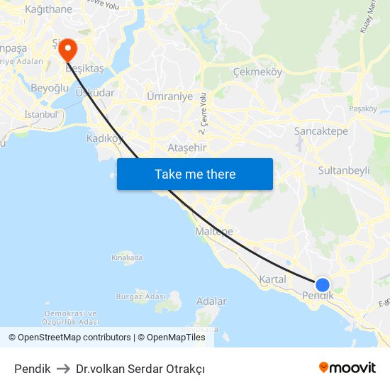 Pendik to Dr.volkan Serdar Otrakçı map