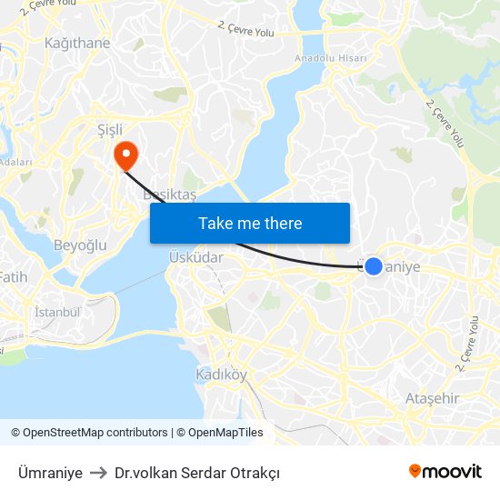 Ümraniye to Dr.volkan Serdar Otrakçı map