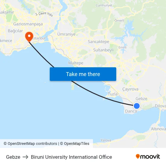 Gebze to Biruni University International Office map