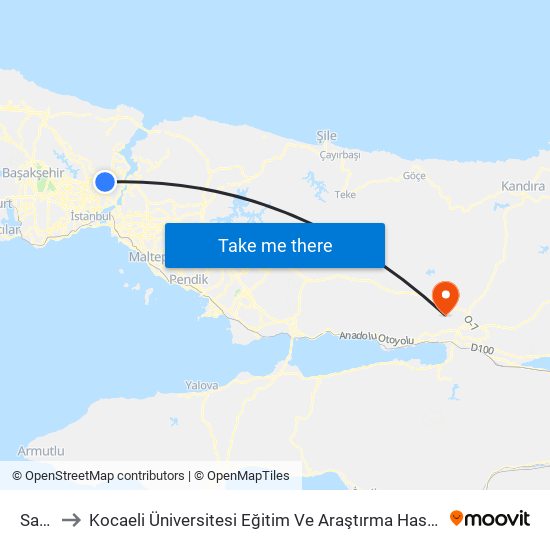 Sanayi to Kocaeli Üniversitesi Eğitim Ve Araştırma Hastanesi Nefroloji Kliniği map