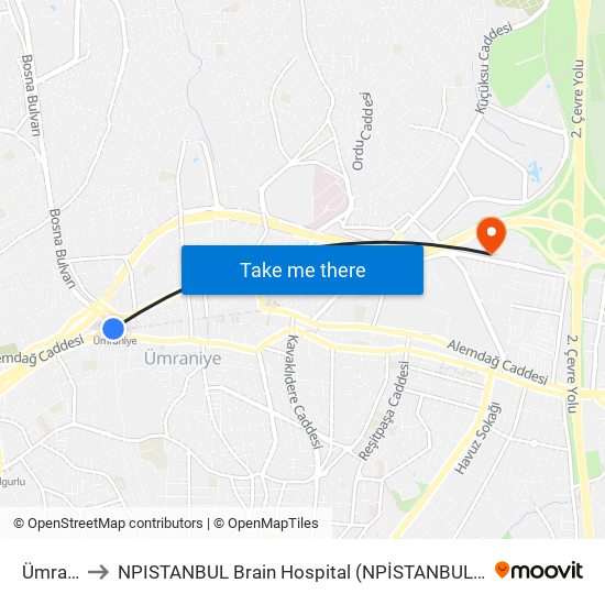 Ümraniye to NPISTANBUL Brain Hospital (NPİSTANBUL  Beyin Hastanesi) map