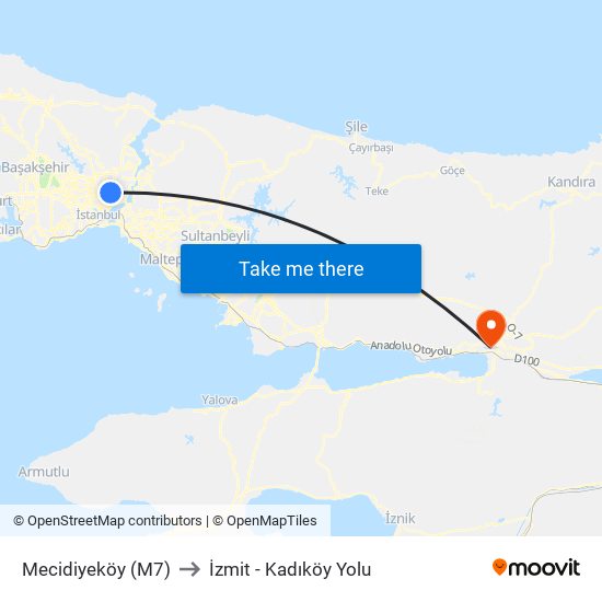 Mecidiyeköy (M7) to İzmit - Kadıköy Yolu map