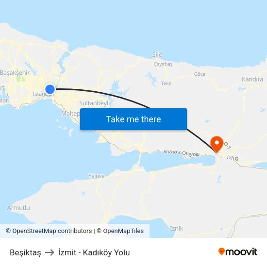 Beşiktaş to İzmit - Kadıköy Yolu map