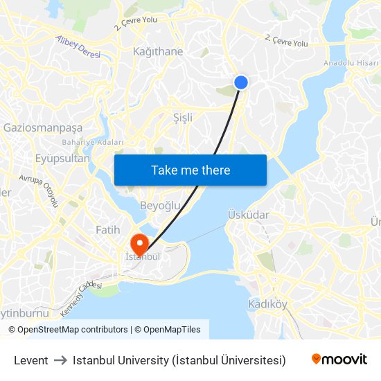 Levent to Istanbul University (İstanbul Üniversitesi) map