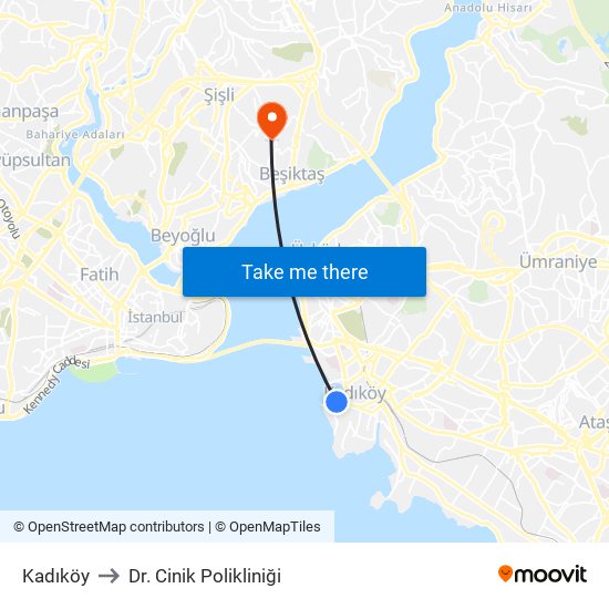 Kadıköy to Dr. Cinik Polikliniği map