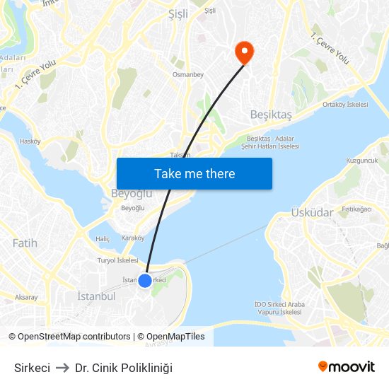 Sirkeci to Dr. Cinik Polikliniği map