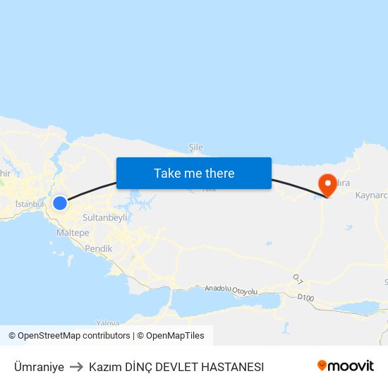 Ümraniye to Kazım DİNÇ DEVLET HASTANESI map