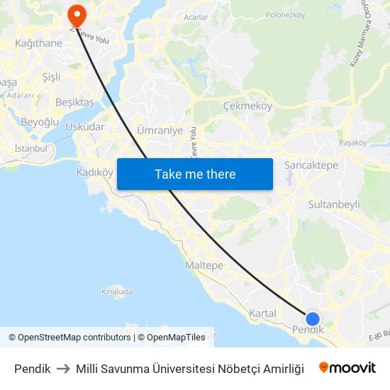Pendik to Milli Savunma Üniversitesi Nöbetçi Amirliği map