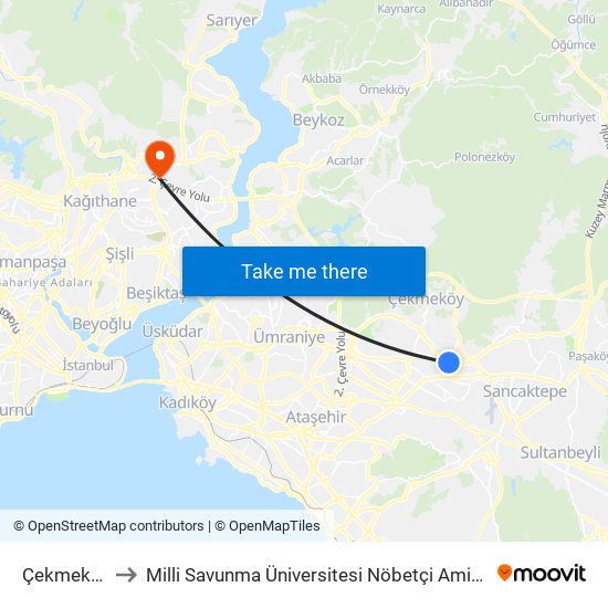 Çekmeköy to Milli Savunma Üniversitesi Nöbetçi Amirliği map